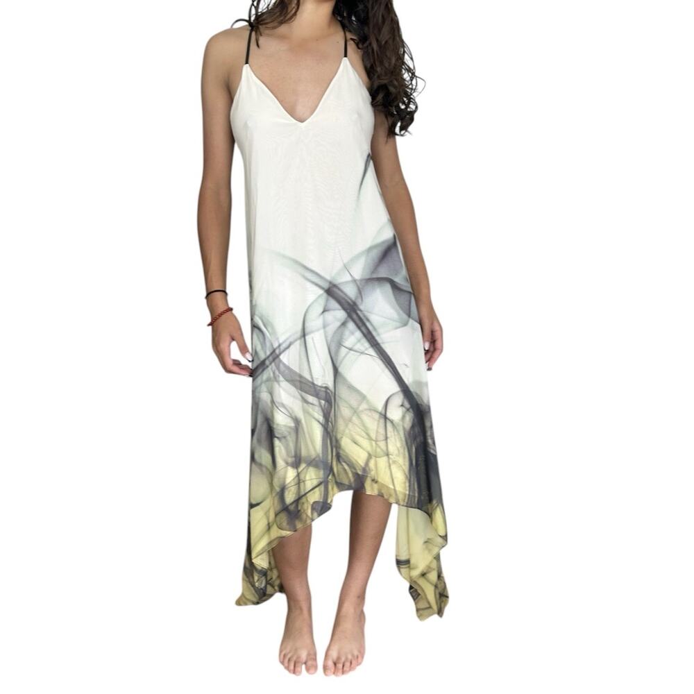 Milly Fairy Silk Slip Dress Sz 0 Sheer Abstract Asymmetric Romantic Delaney‎ Vee